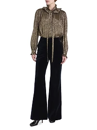 Ruffled Silk-Blend Lamé Blouse