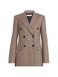 Check Wool-Blend Double-Breasted Blazer