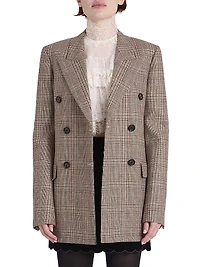 Check Wool-Blend Double-Breasted Blazer