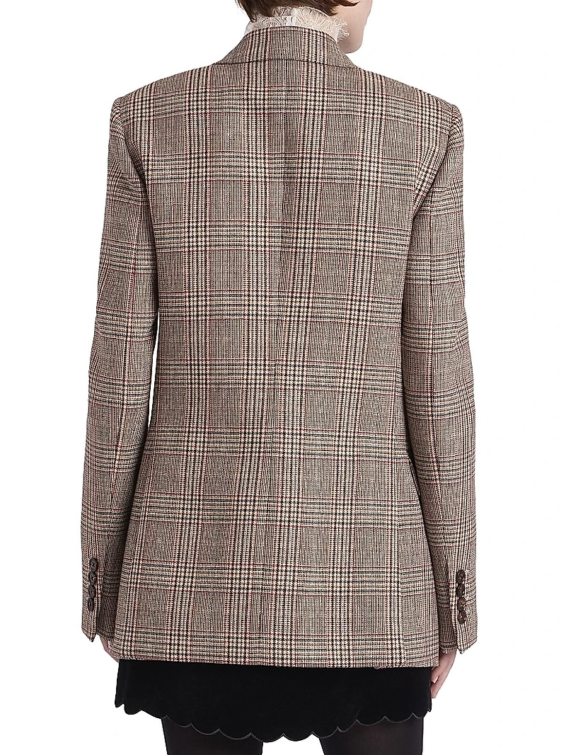Check Wool-Blend Double-Breasted Blazer