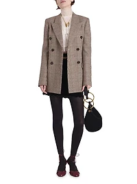 Check Wool-Blend Double-Breasted Blazer