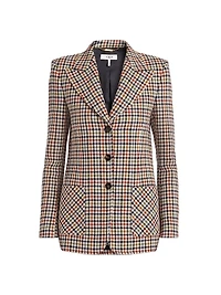 Houndstooth Wool-Blend Single-Breasted Blazer