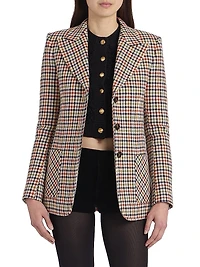 Houndstooth Wool-Blend Single-Breasted Blazer