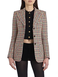 Houndstooth Wool-Blend Single-Breasted Blazer