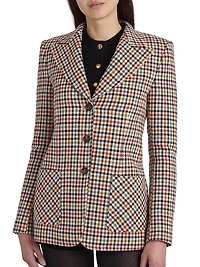 Houndstooth Wool-Blend Single-Breasted Blazer