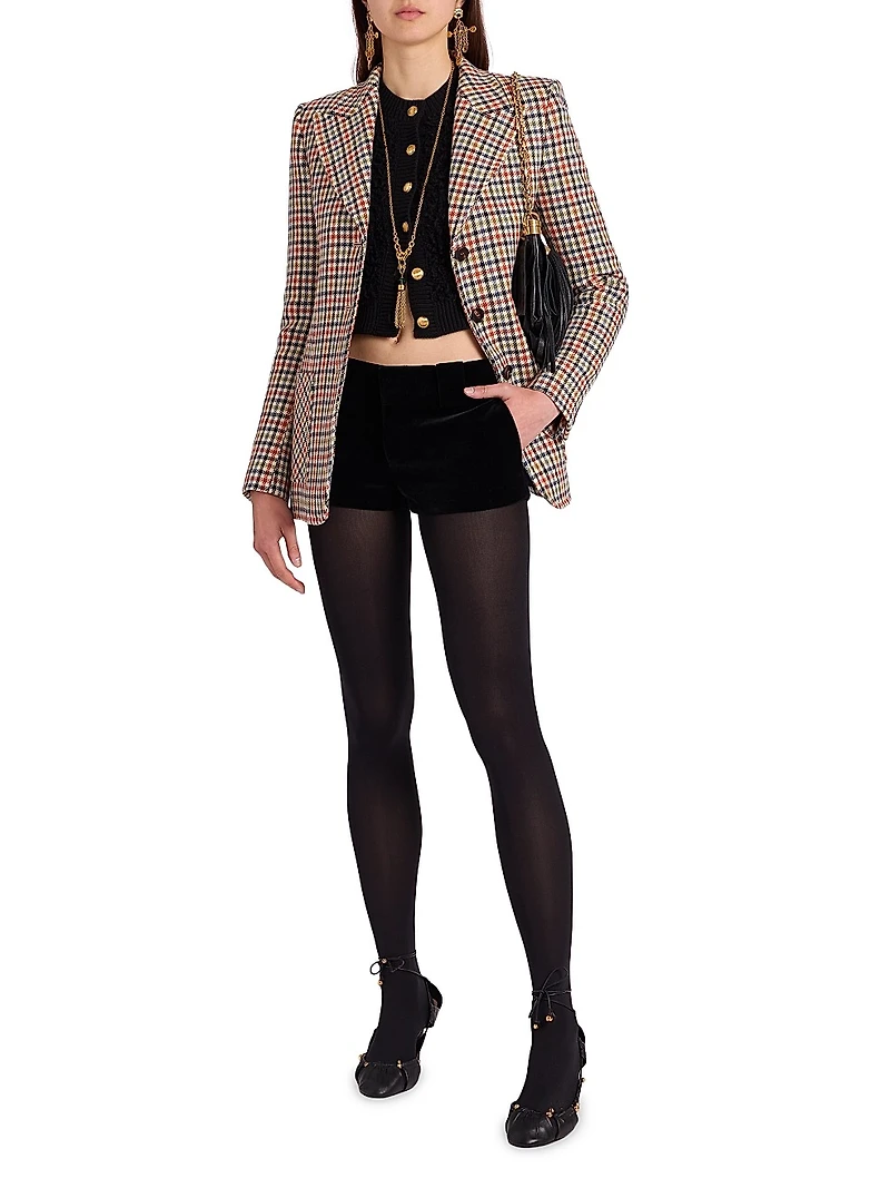 Houndstooth Wool-Blend Single-Breasted Blazer