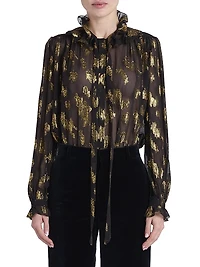 Silk-Blend Metallic Jacquard Blouse