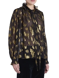 Silk-Blend Metallic Jacquard Blouse