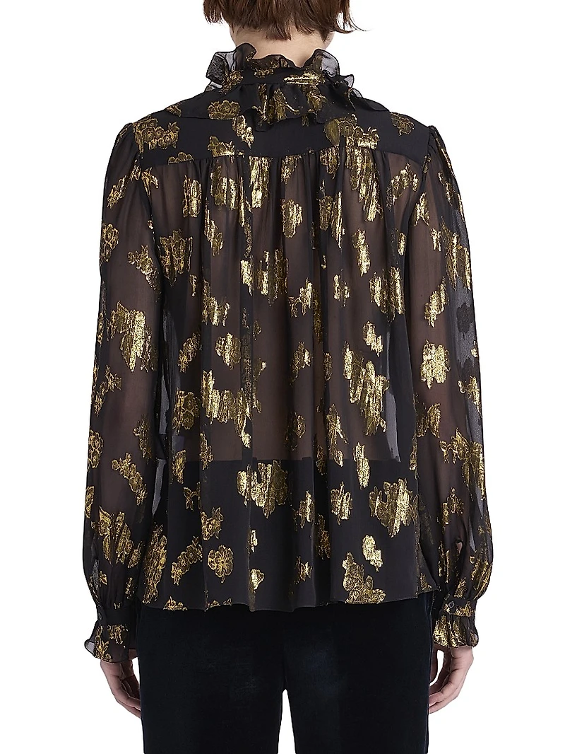 Silk-Blend Metallic Jacquard Blouse