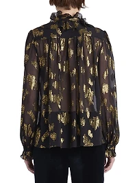 Silk-Blend Metallic Jacquard Blouse