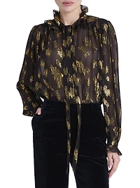 Silk-Blend Metallic Jacquard Blouse