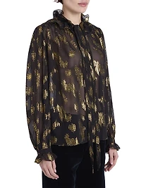 Silk-Blend Metallic Jacquard Blouse