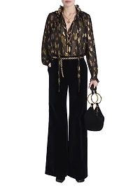 Silk-Blend Metallic Jacquard Blouse