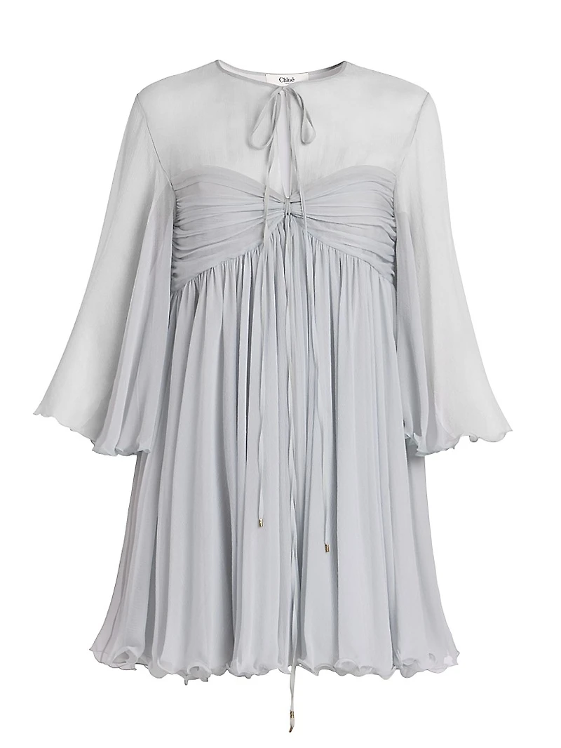 Silk Georgette Tie Neck Minidress