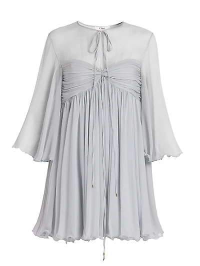 Silk Georgette Tie Neck Minidress