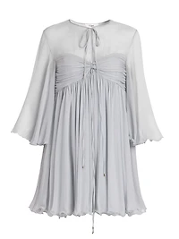 Silk Georgette Tie Neck Minidress