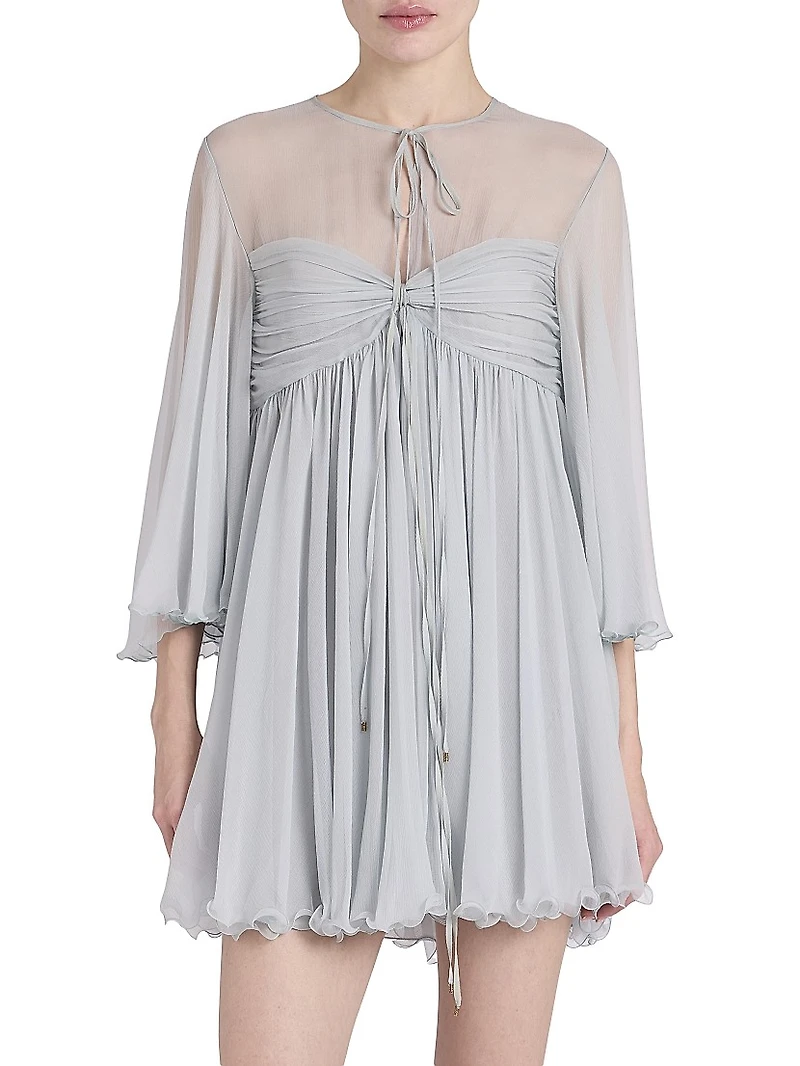 Silk Georgette Tie Neck Minidress