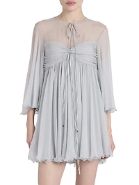 Silk Georgette Tie Neck Minidress