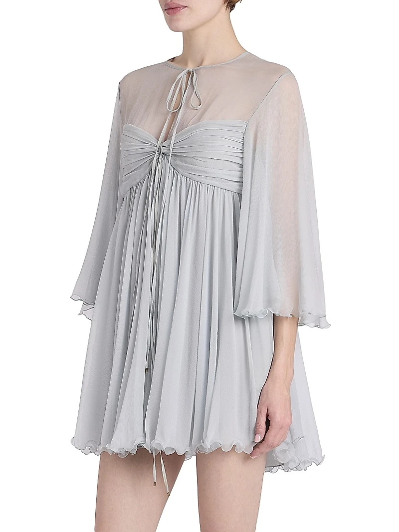 Silk Georgette Tie Neck Minidress