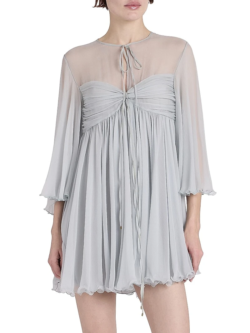 Silk Georgette Tie Neck Minidress