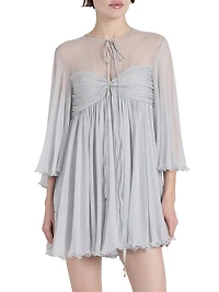 Silk Georgette Tie Neck Minidress