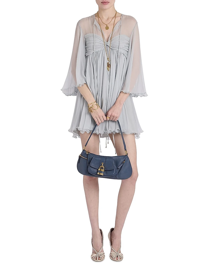 Silk Georgette Tie Neck Minidress