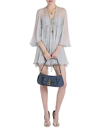 Silk Georgette Tie Neck Minidress