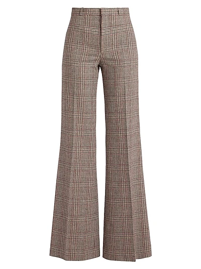 Houndstooth Wool-Blend Tweed Wide-Leg Pants