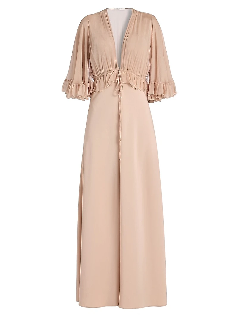 Ruffled Silk V-Neck Gown