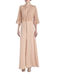 Ruffled Silk V-Neck Gown