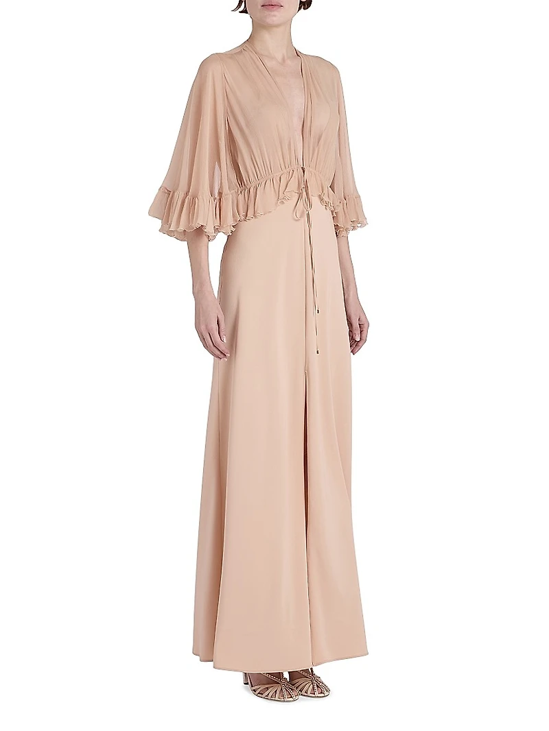 Ruffled Silk V-Neck Gown