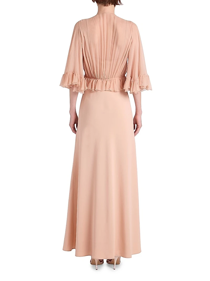 Ruffled Silk V-Neck Gown