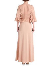 Ruffled Silk V-Neck Gown