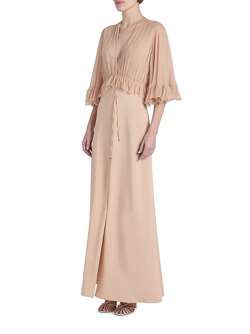 Ruffled Silk V-Neck Gown