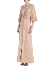 Ruffled Silk V-Neck Gown