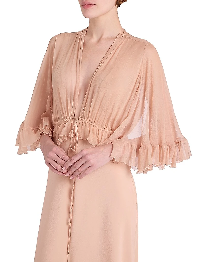 Ruffled Silk V-Neck Gown
