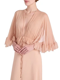 Ruffled Silk V-Neck Gown