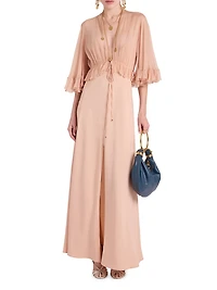 Ruffled Silk V-Neck Gown