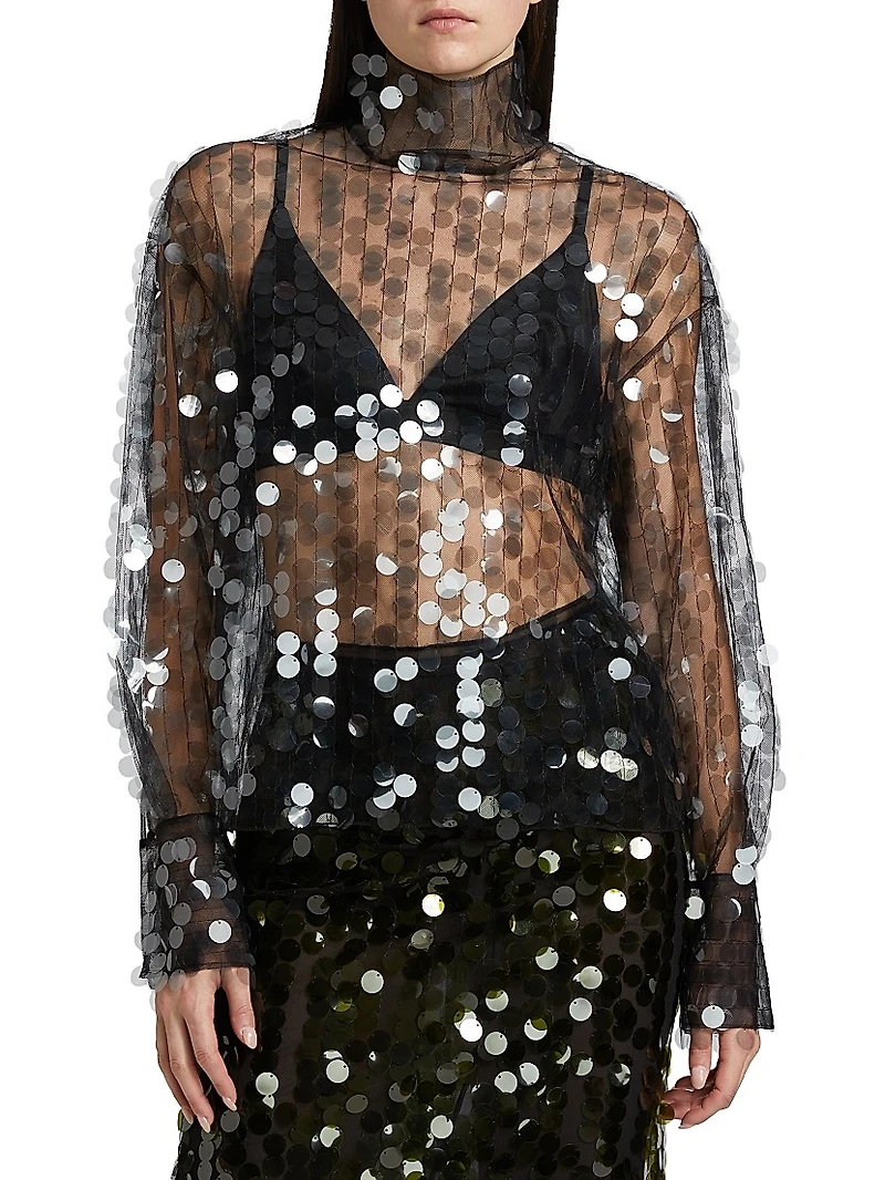 Olall Paillettes Turtleneck Top