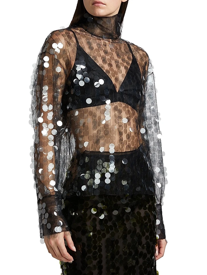 Olall Paillettes Turtleneck Top