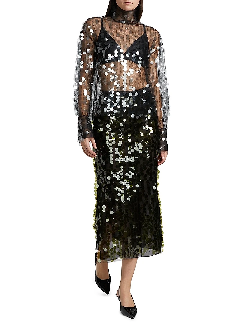 Olall Paillettes Turtleneck Top