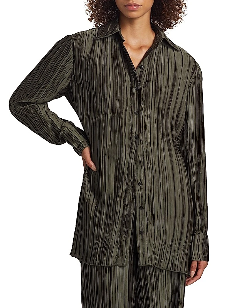 Marley Plissé Button-Front Shirt