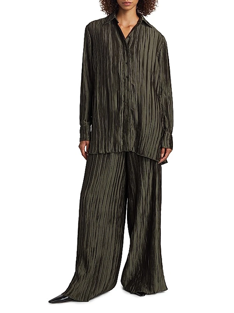 Marley Plissé Button-Front Shirt