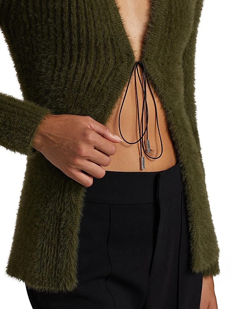 Teria Rib-Knit Self-Tie Cardigan