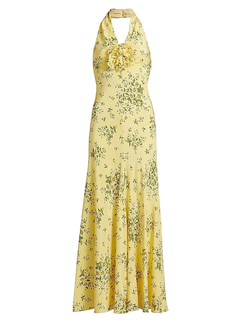 Floral Silk Halterneck Maxi Dress