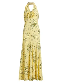 Floral Silk Halterneck Maxi Dress