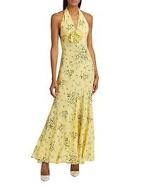 Floral Silk Halterneck Maxi Dress