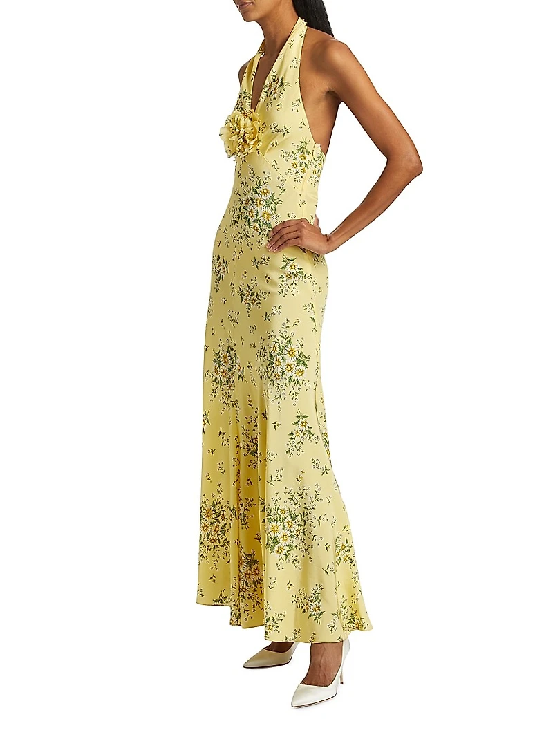 Floral Silk Halterneck Maxi Dress