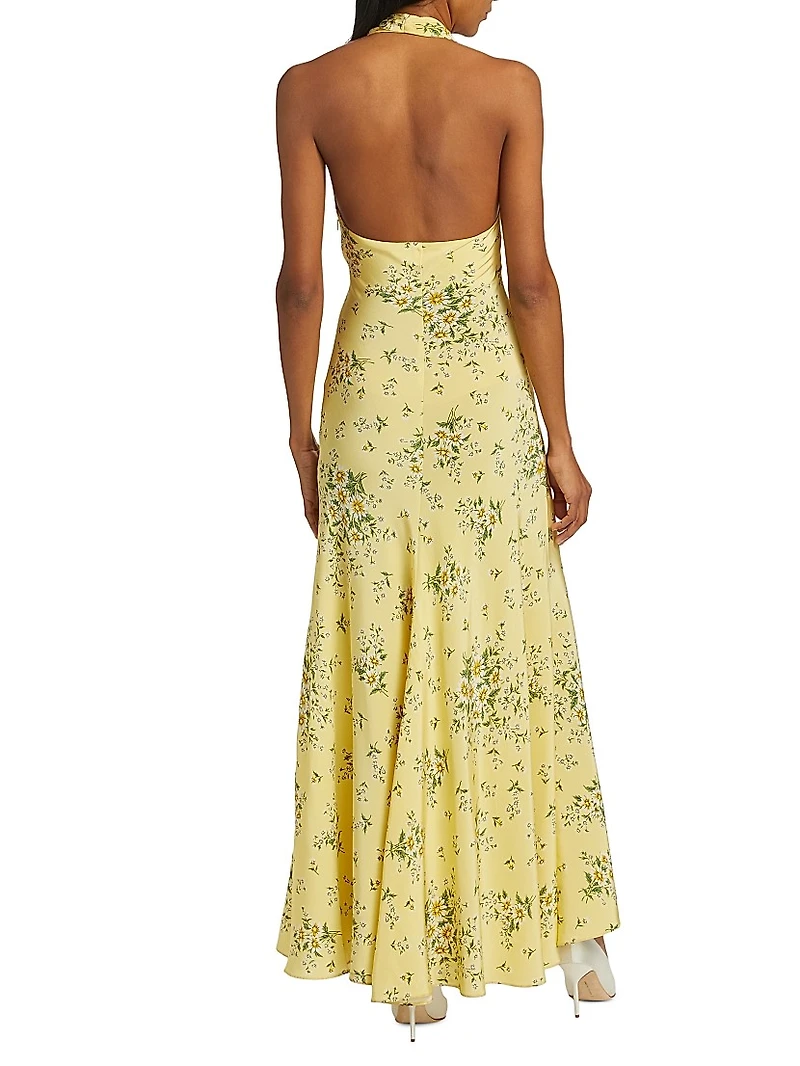 Floral Silk Halterneck Maxi Dress