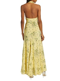 Floral Silk Halterneck Maxi Dress